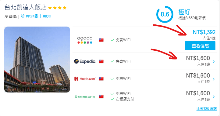 Hotels Comined訂房畫面